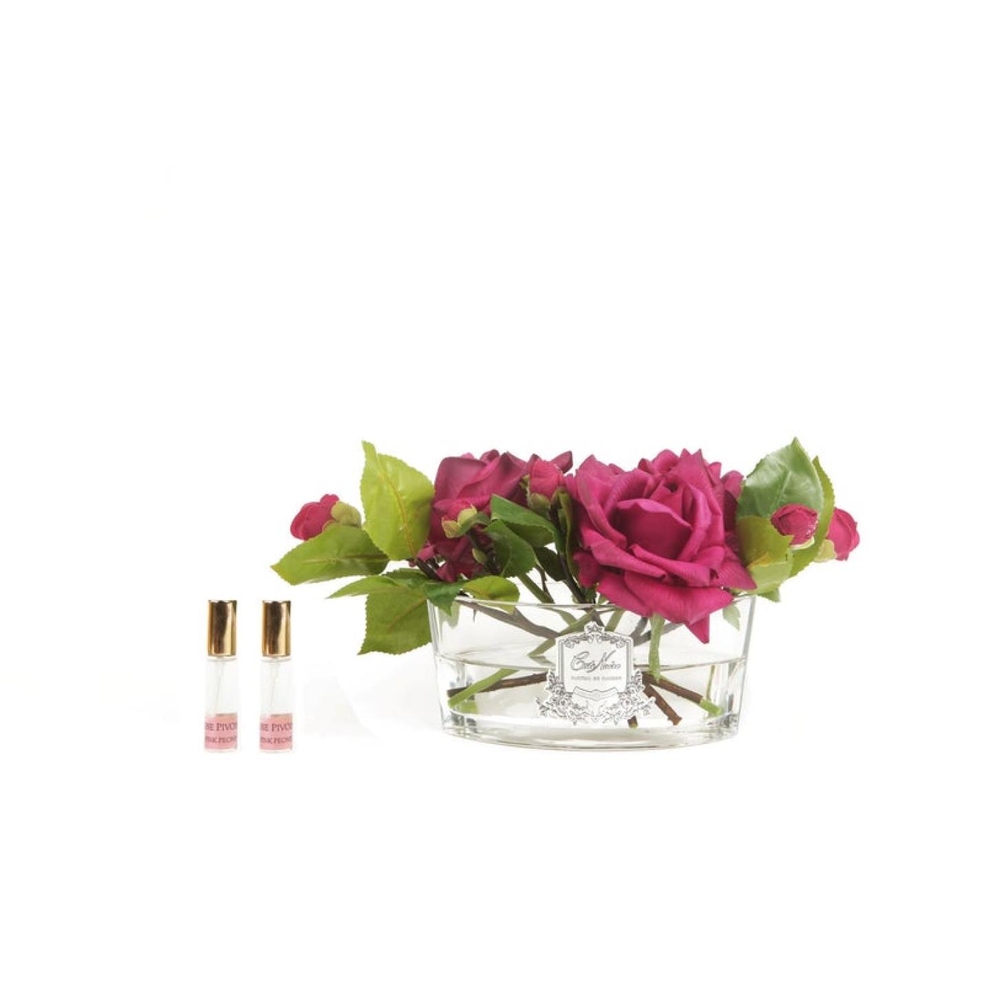 LOV04 - Geurbloemen Rozen boeket in ovaal glazen vaas- Cote Noire