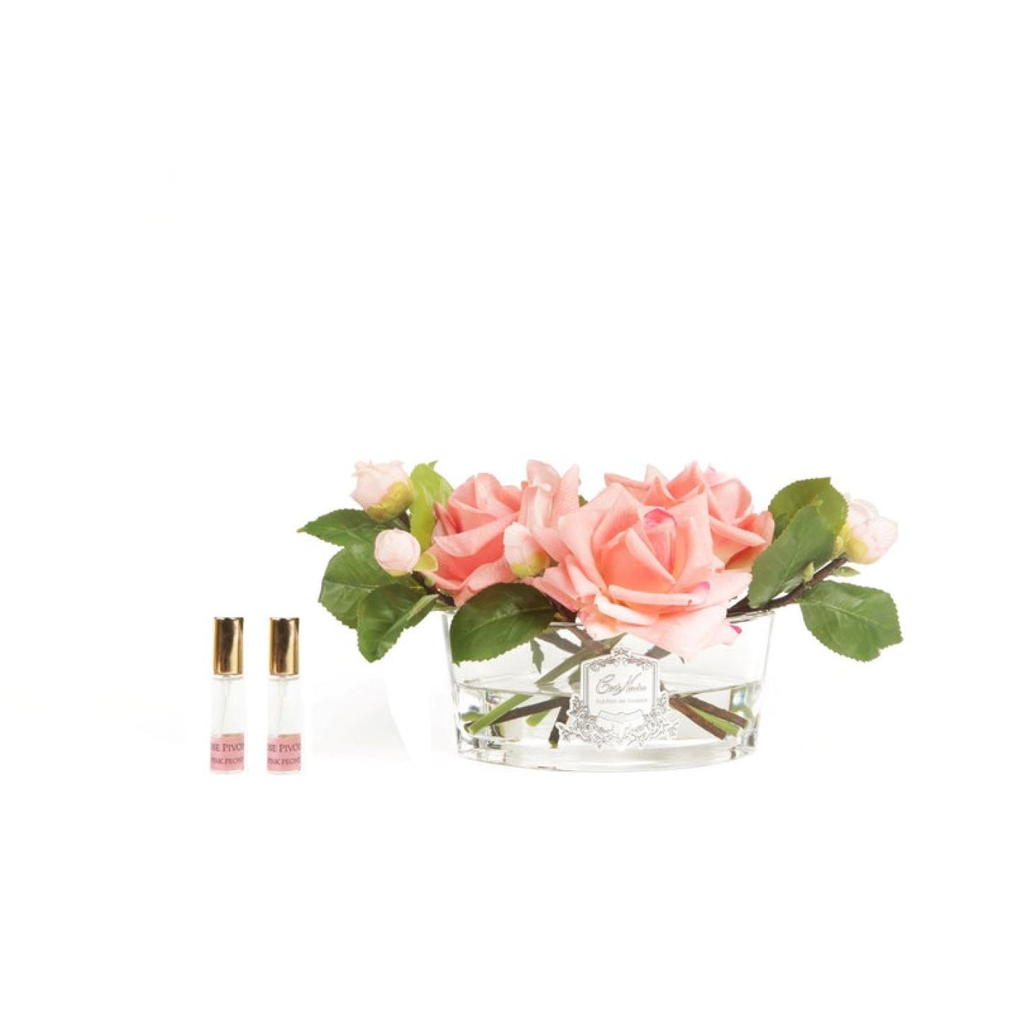 LOV05 - Geurbloemen Rozen boeket in ovaal glazen vaas- Cote Noire
