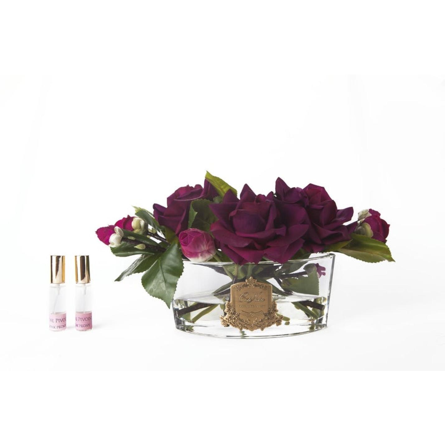 LOV22 - Geurbloemen Rozen boeket in ovaal glazen vaas- Cote Noire