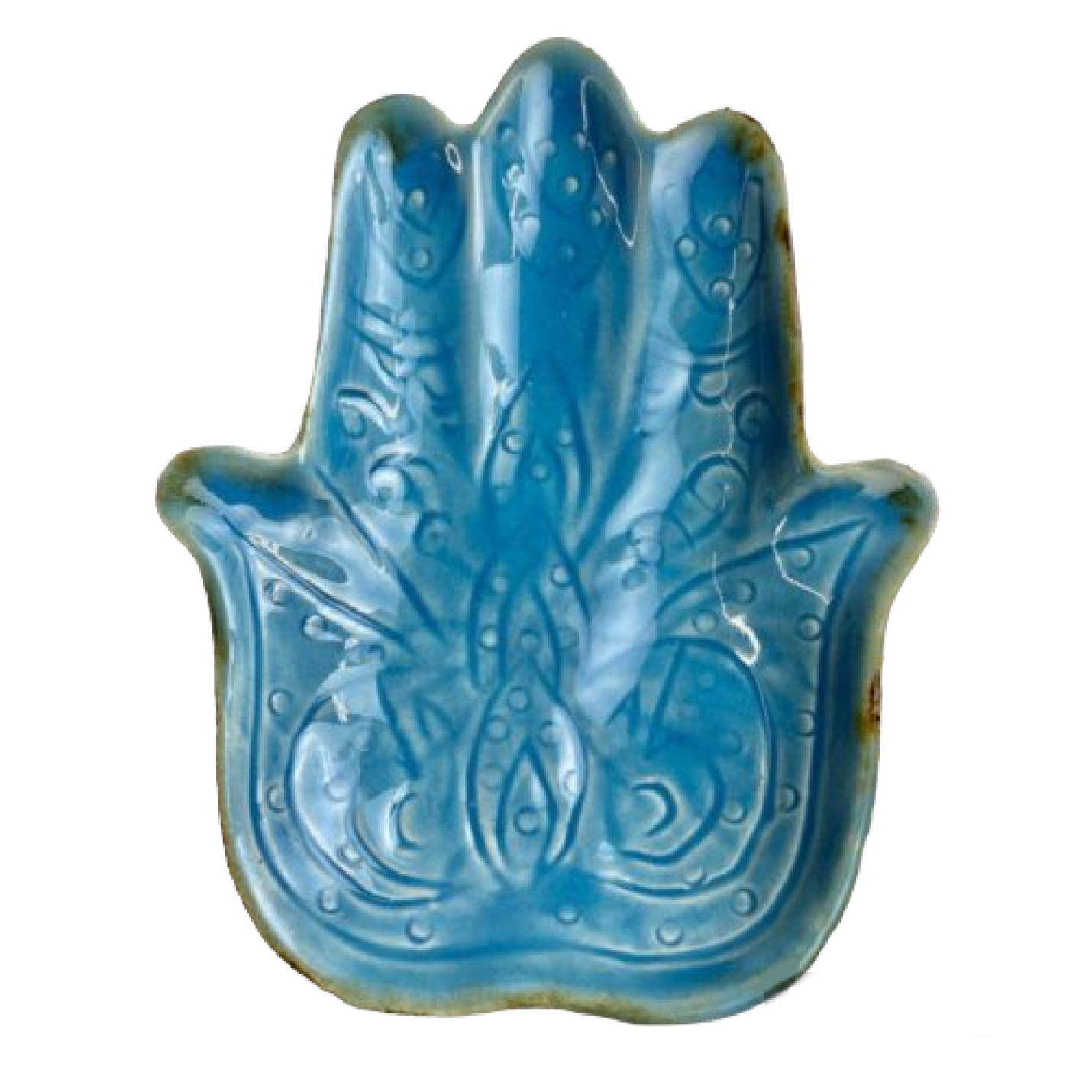 Schaaltje Hamsa hand Turquoise aardewerk 16.5x13cm