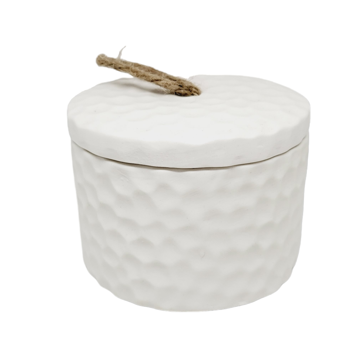 Kaars in porseleinen pot met deksel 8.5cm deukjesmotief