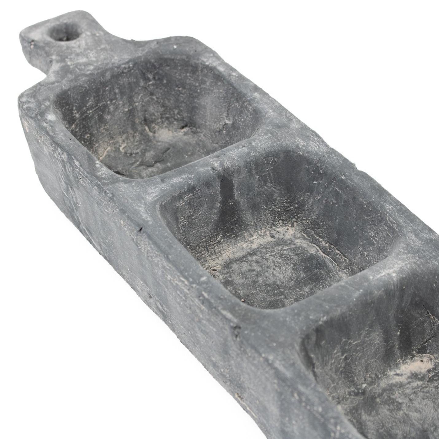 Aardewerk schaal met 3 bakjes 35cm lang- AS3908