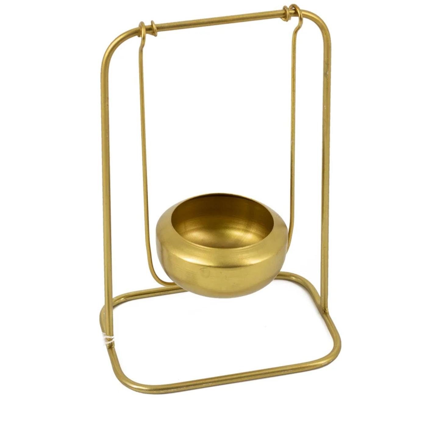 Waxinehouder goud hangend met bakje voor waxinelichtje 22cm hoog - hb3438