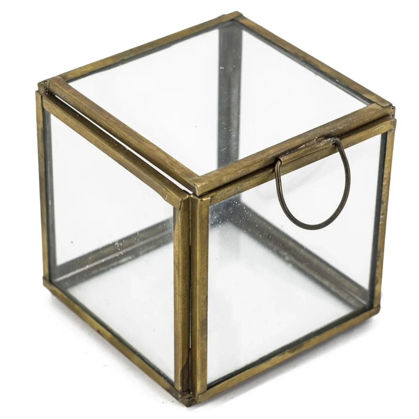Glazen doosje 8x8x8cm vierkant goud met deksel - hb4875