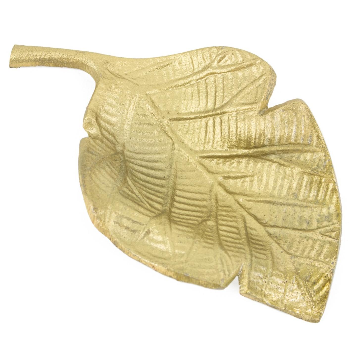 Schaaltje gouden blad 16cm metaal - hb6712