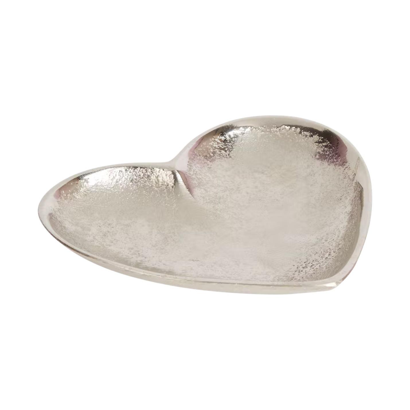 Schaaltje hart 12x13cm metaal zilverkleurig
