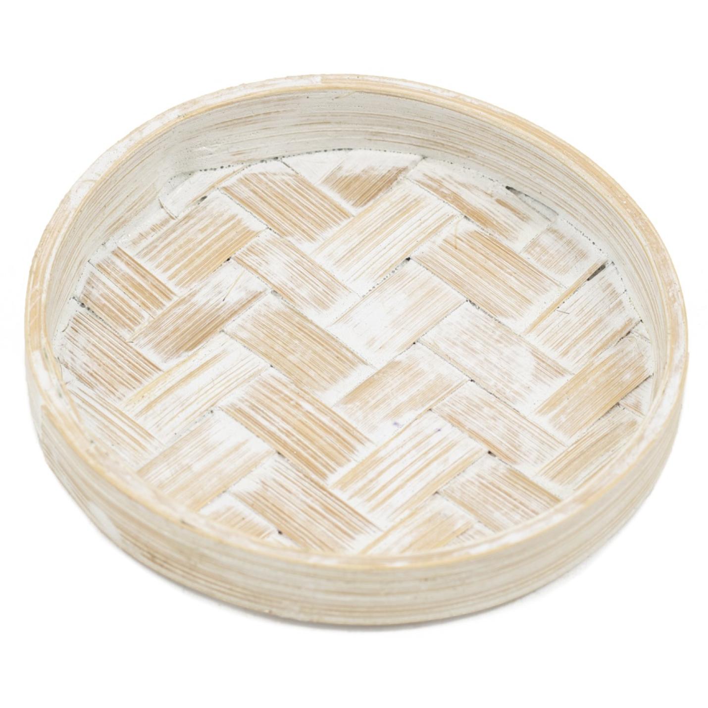 Bamboe schaaltje whitewash 9.5cm rond - rg2091