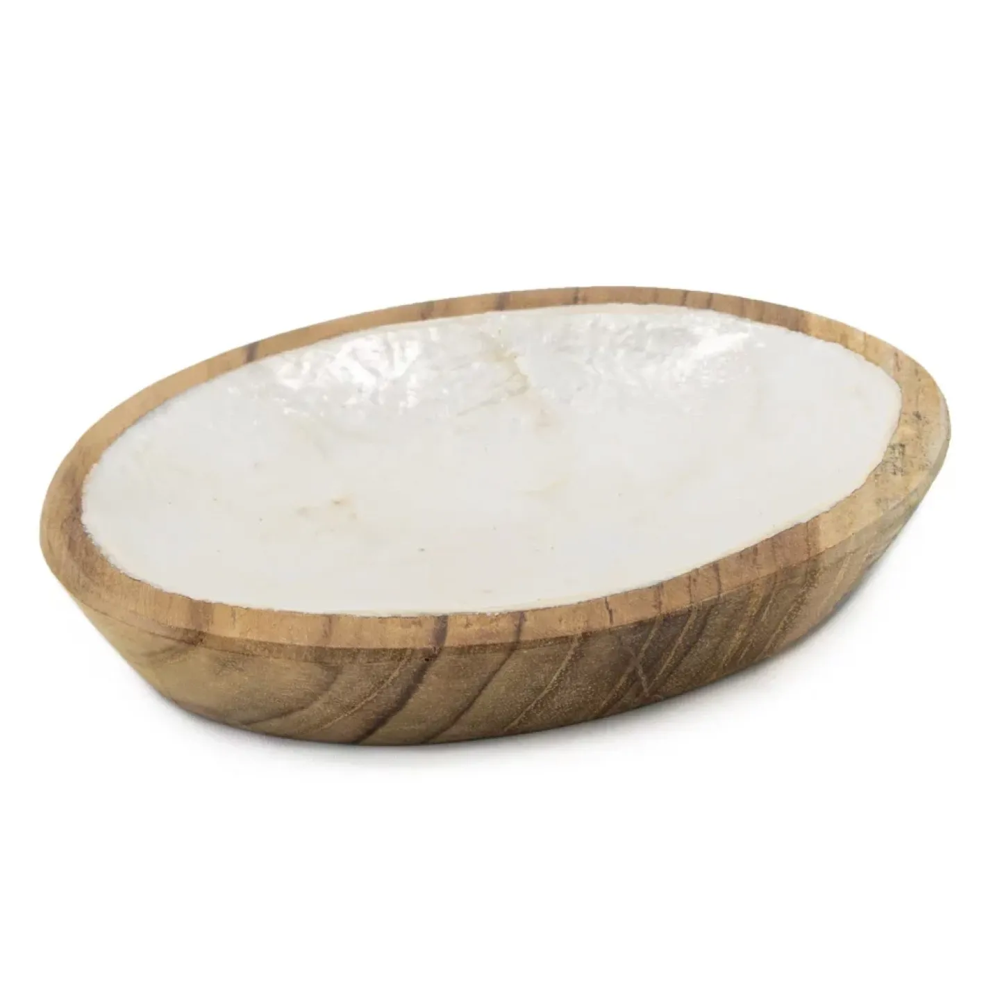 Schaaltje mangohout met schelp/parelmoer ovaal 11x7.5cm - rg2111