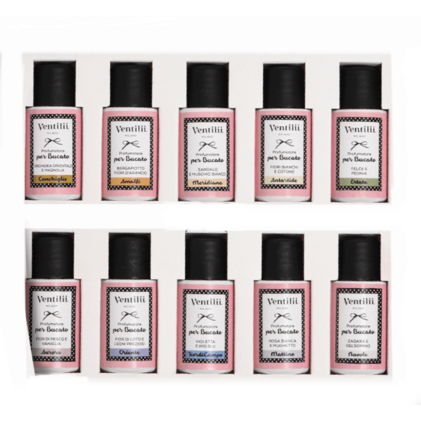 Wasparfum proefpakket 10 flesjes van 20ml - Ventilii Milano