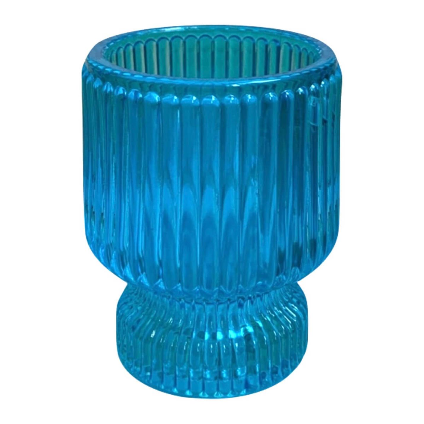 Glazen kandelaar / waxinehouder in aqua blauw; Afbeelding: 2