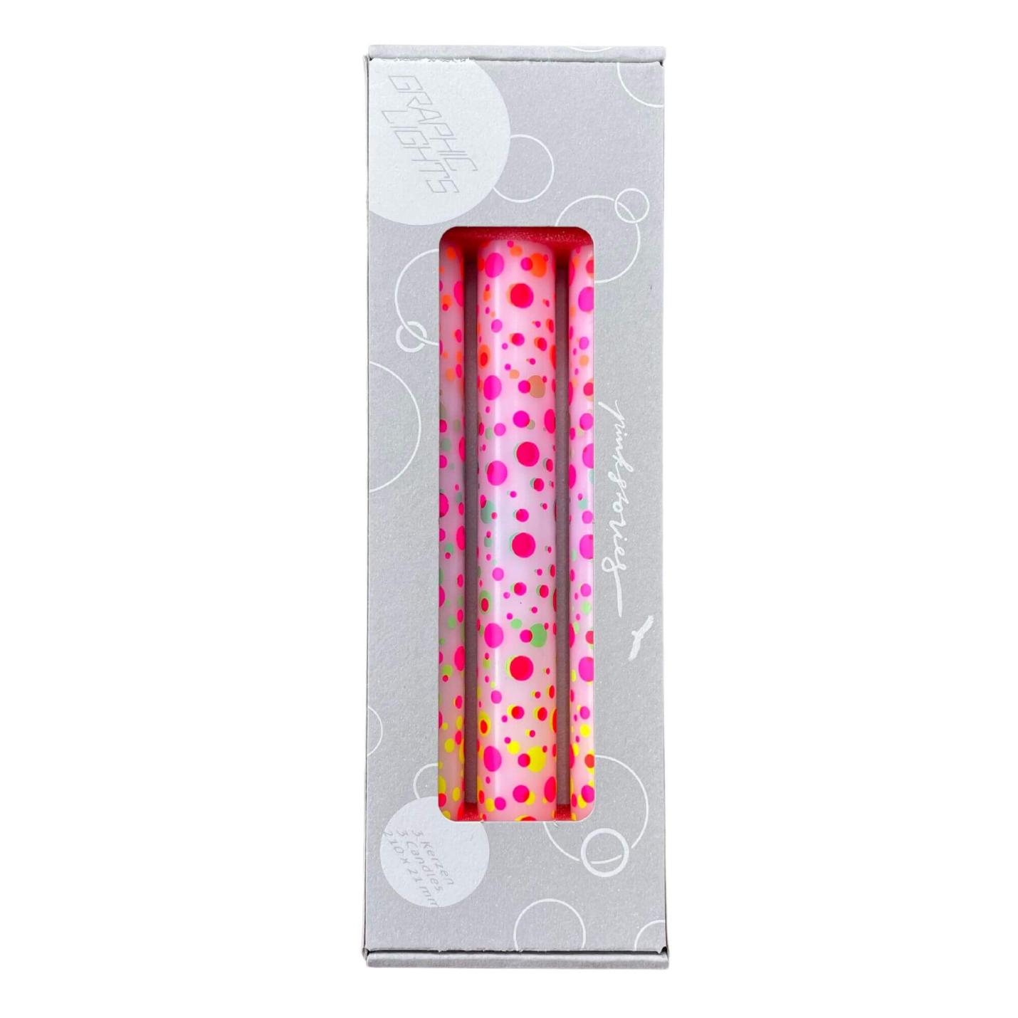 Dip Dye Graphic Dots  kaarsen per 3 verpakt - Pink Stories; Afbeelding: 2