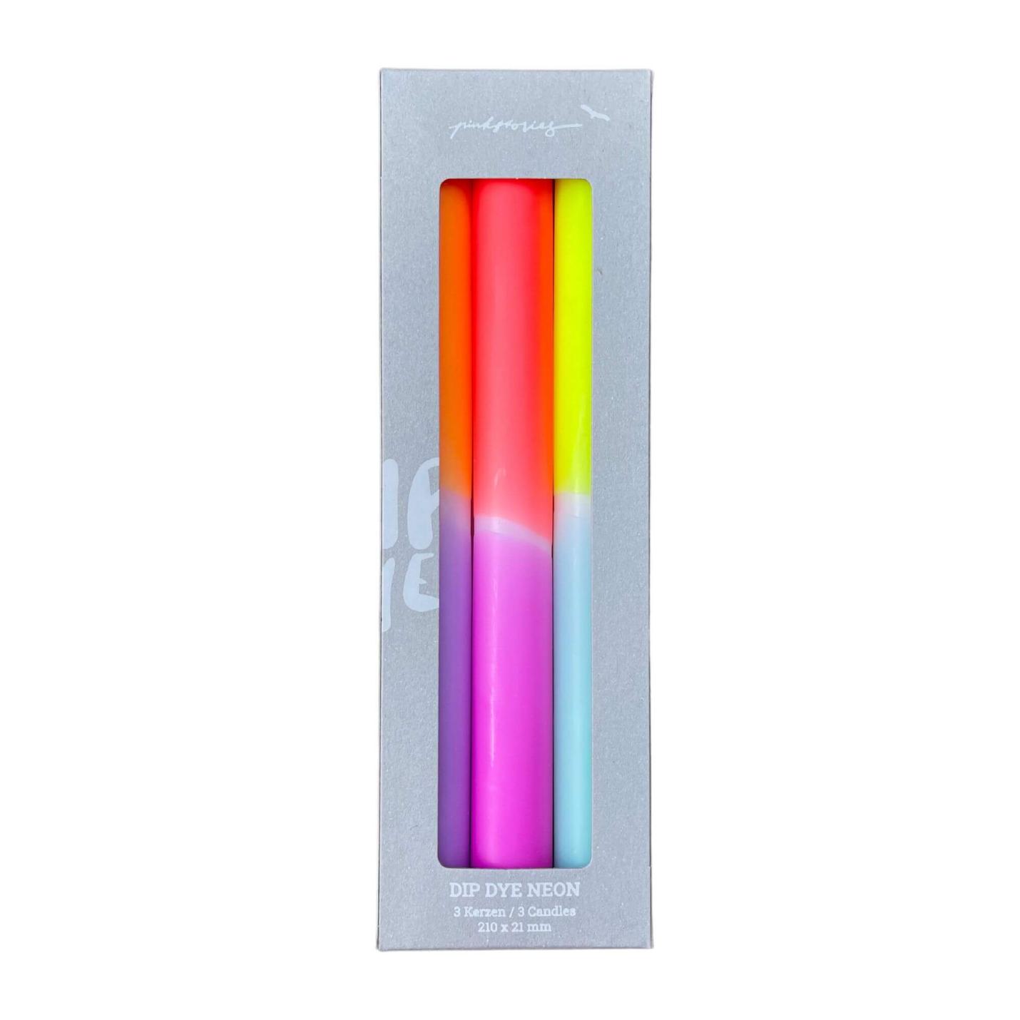 Dip Dye Neon Pastel Tulips kaarsen per 3 verpakt; Afbeelding: 2
