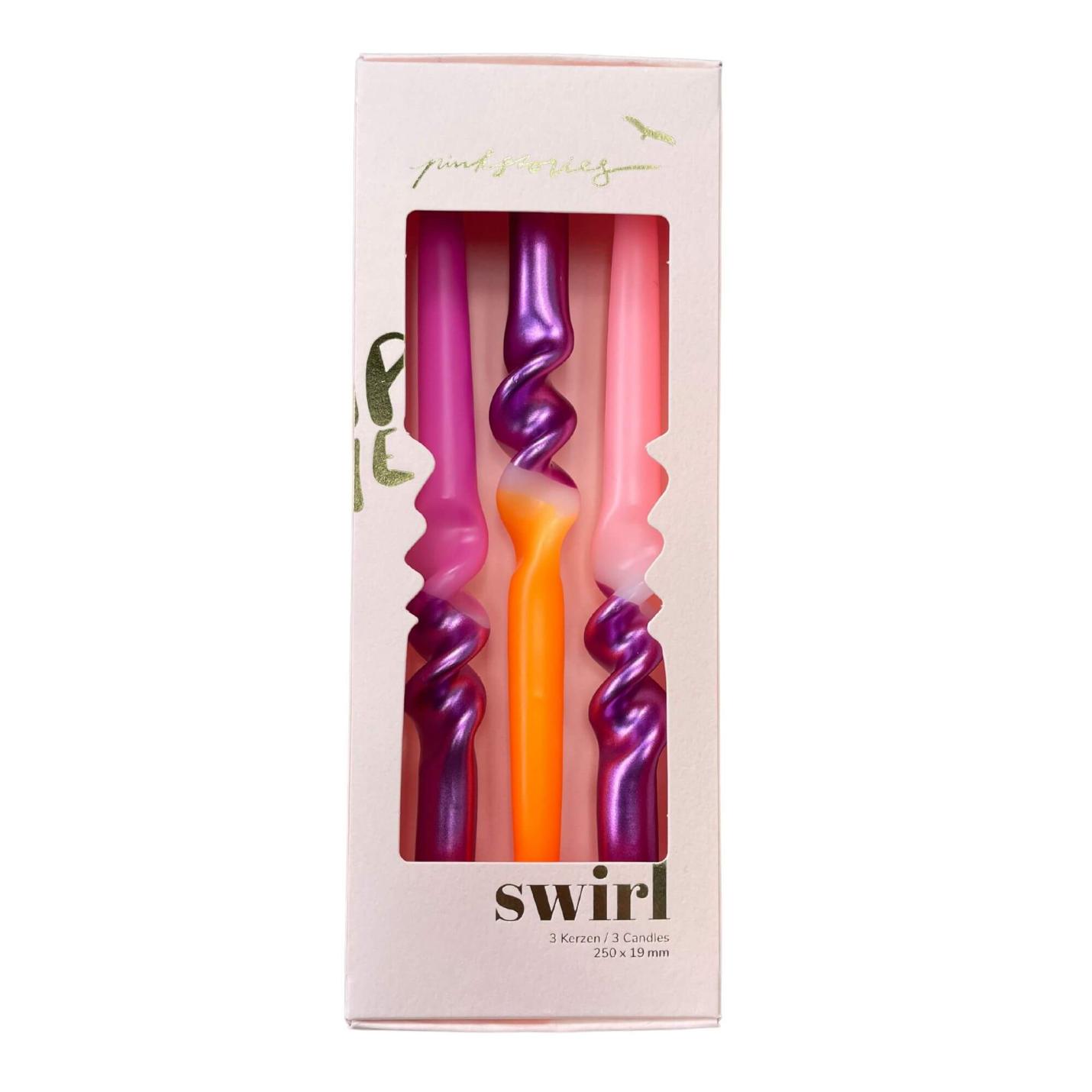 Dip Dye Sunset Disco swirl kaarsen per 3 verpakt - Pink Stories; Afbeelding: 2