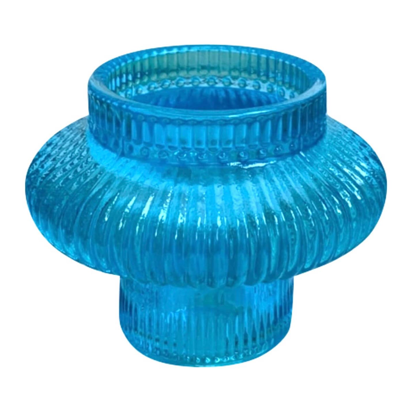 Glazen kandelaar / waxine houder in aqua blauw; Afbeelding: 2