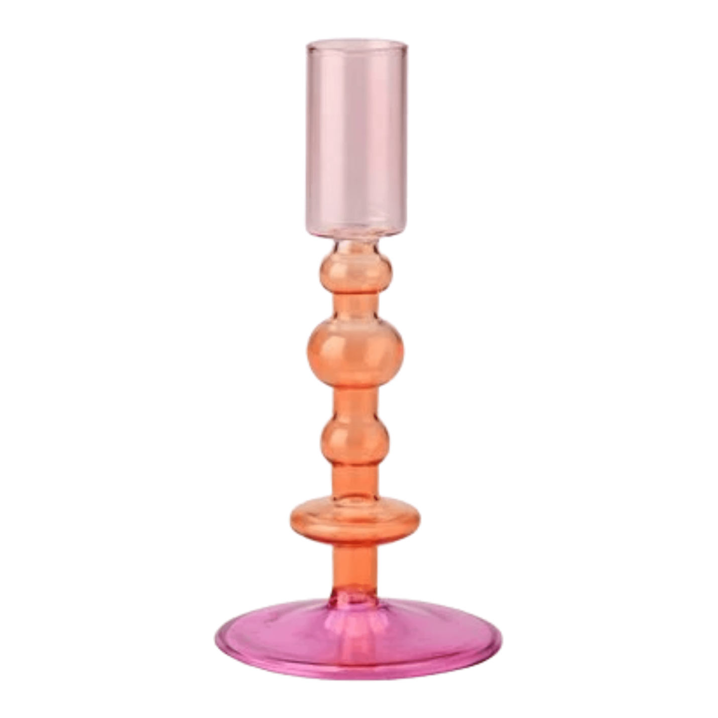 Glazen kandelaar roze/oranje/paars