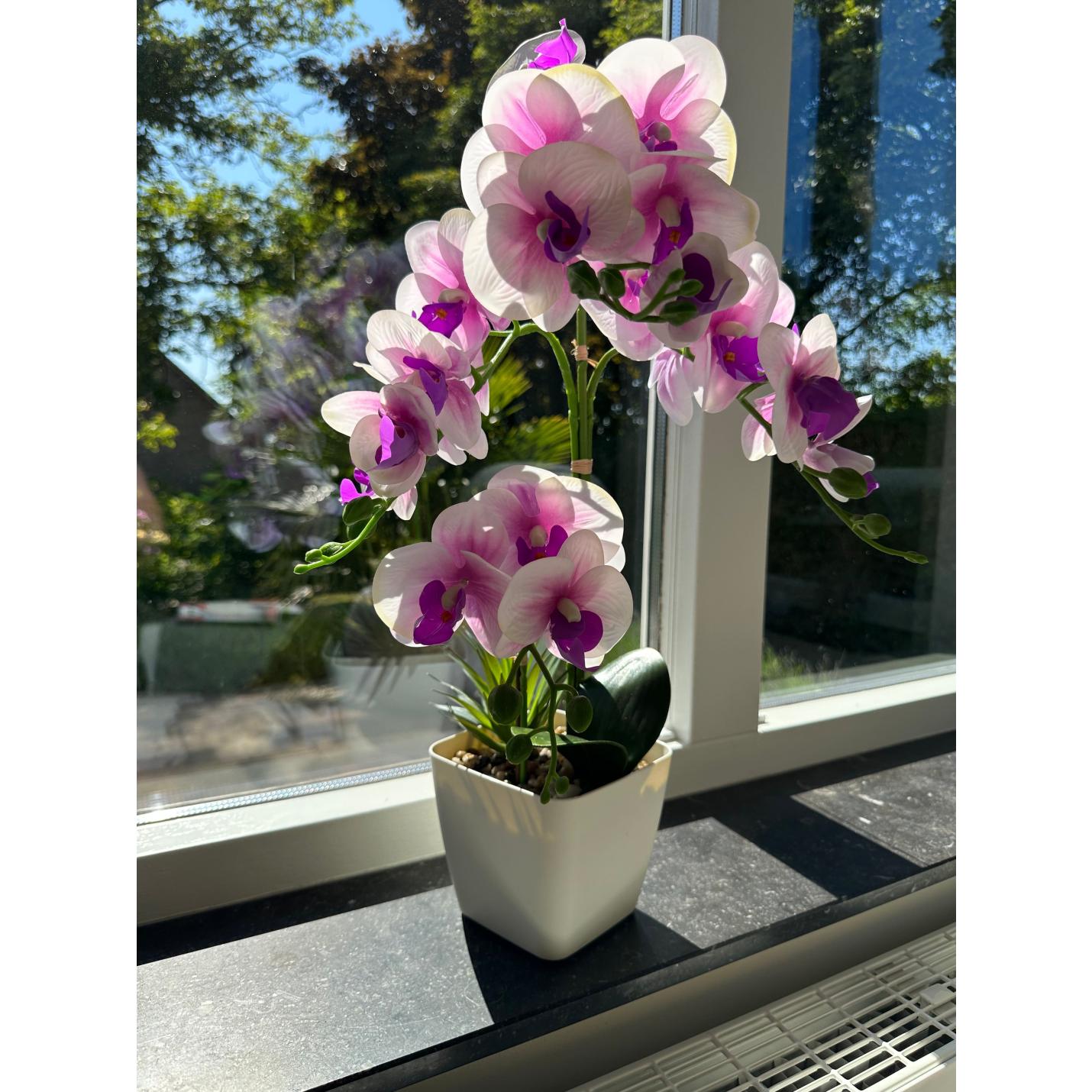 Orchidee Kunstbloem Wit Roze 55 cm - Flora City nepplant kunstplant kopen