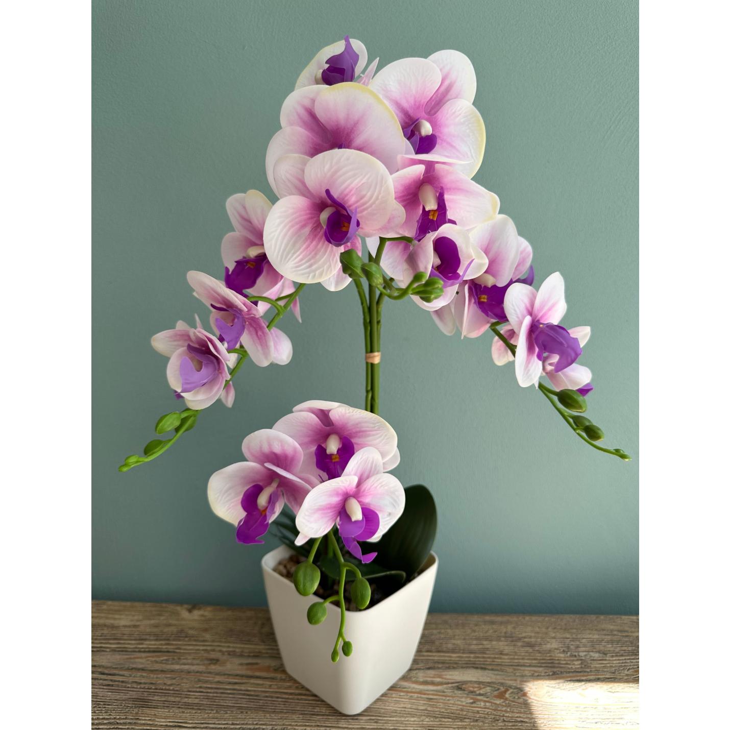 Orchidee Kunstbloem Wit Roze 55 cm - Flora City nepplant kunstplant kopen
