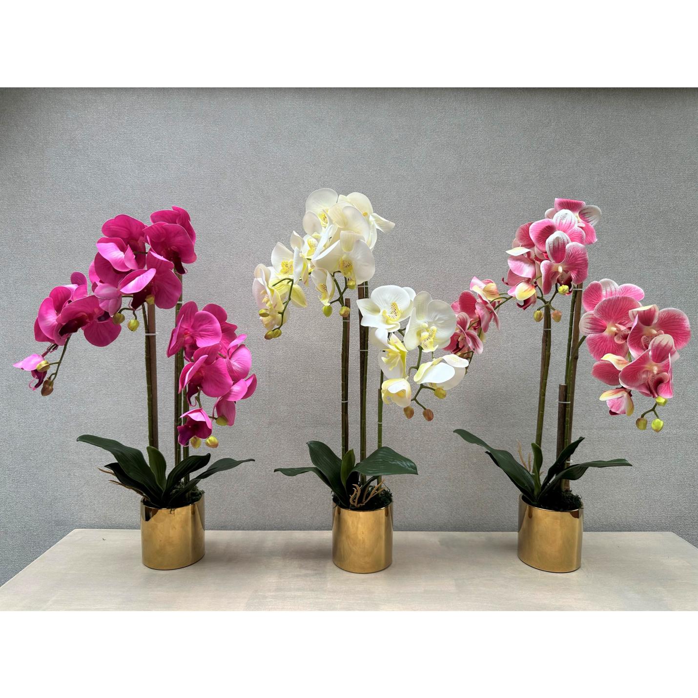 Orchidee Paars Kunstbloem Met Gouden Pot  60 cm - Flora City nepplant kunstplant kopen