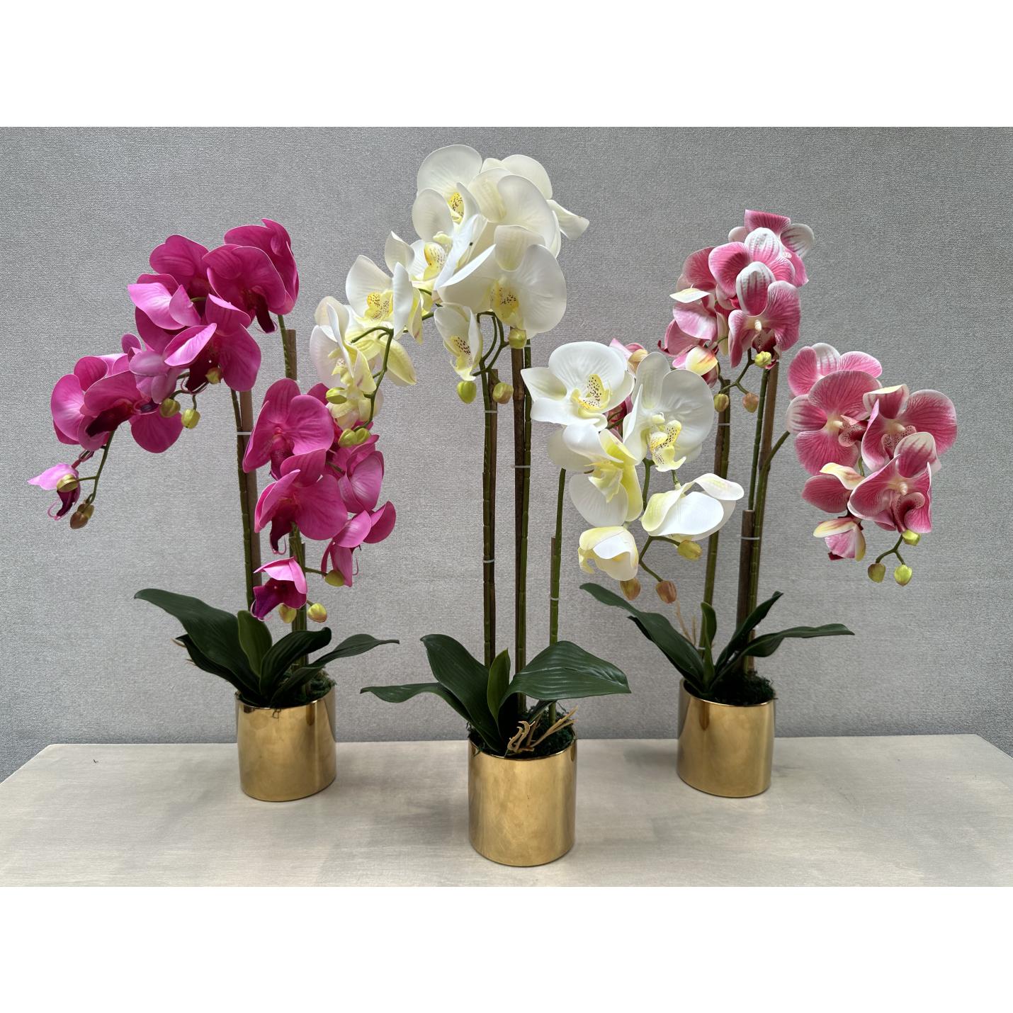 Orchidee Paars Kunstbloem Met Gouden Pot  60 cm - Flora City nepplant kunstplant kopen