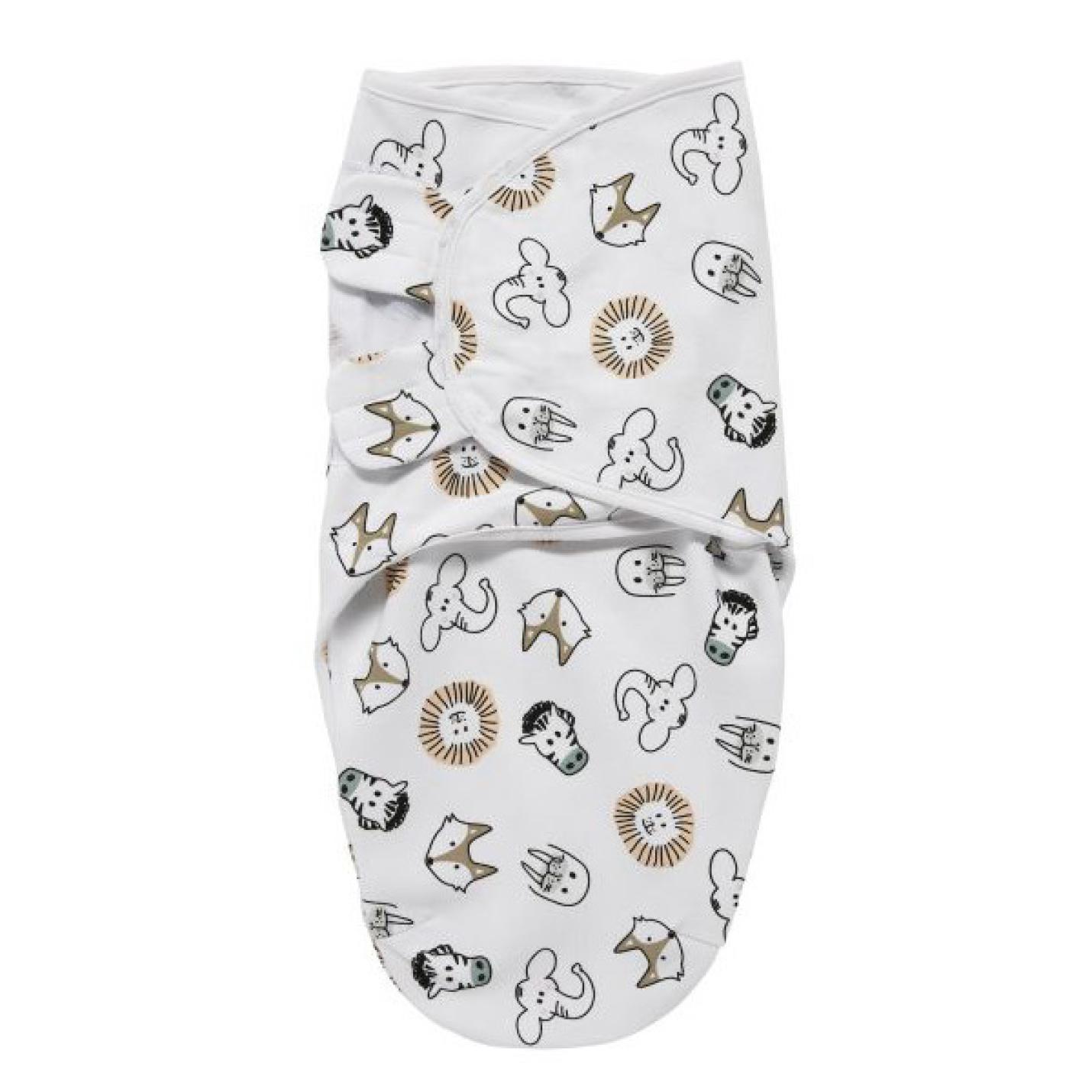 Swaddle Inbakerdoek Animals wit inbakerdoek baby met diertjes zwarte en bruin