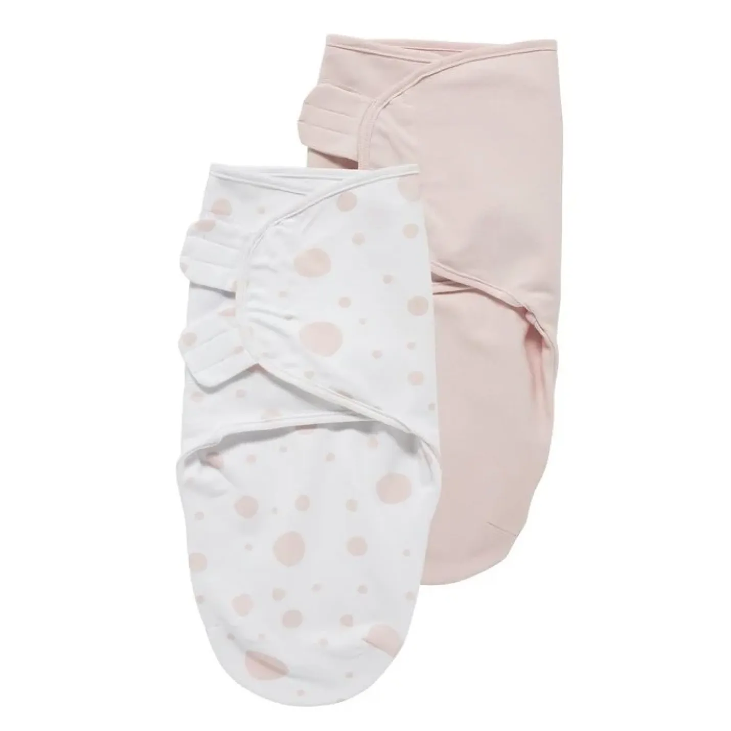 Swaddle Inbakerdoeken Dots ie een roze doek en witte doek met roze stippen om een baby in te bakeren met klittenband eraan