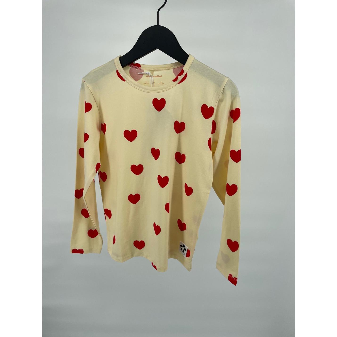 Mini Rodini Longsleeve beige met rode hartjesprint in maat 128/134 Nieuw