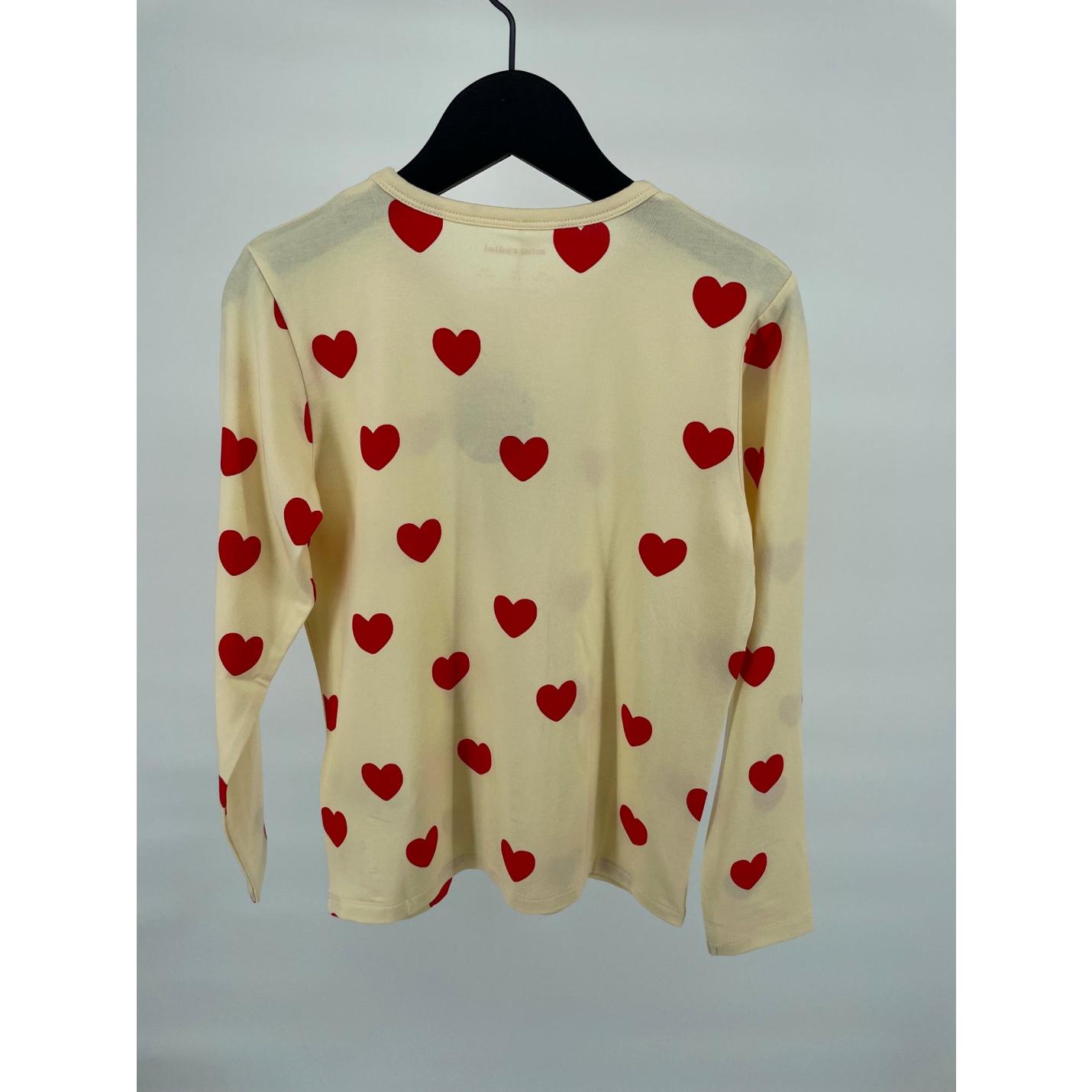 Mini Rodini Longsleeve beige met rode hartjesprint in maat 128/134 Nieuw