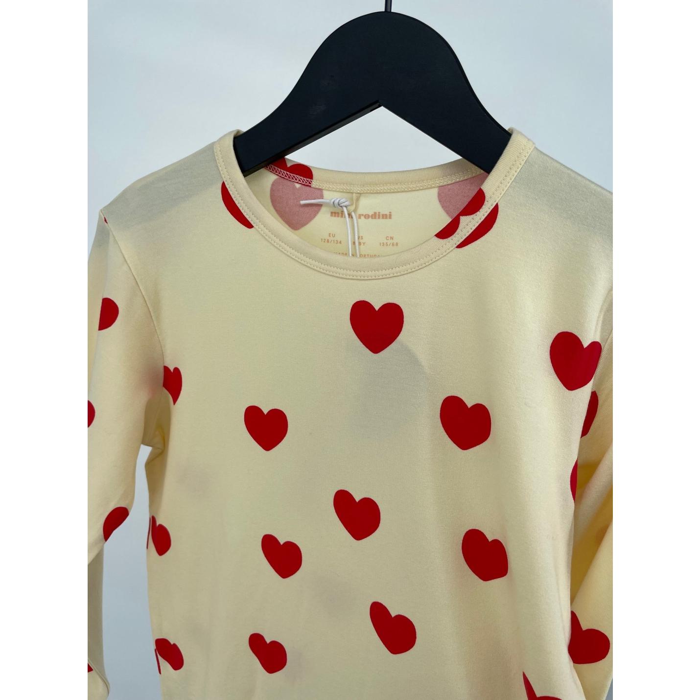 Mini Rodini Longsleeve beige met rode hartjesprint in maat 128/134 Nieuw