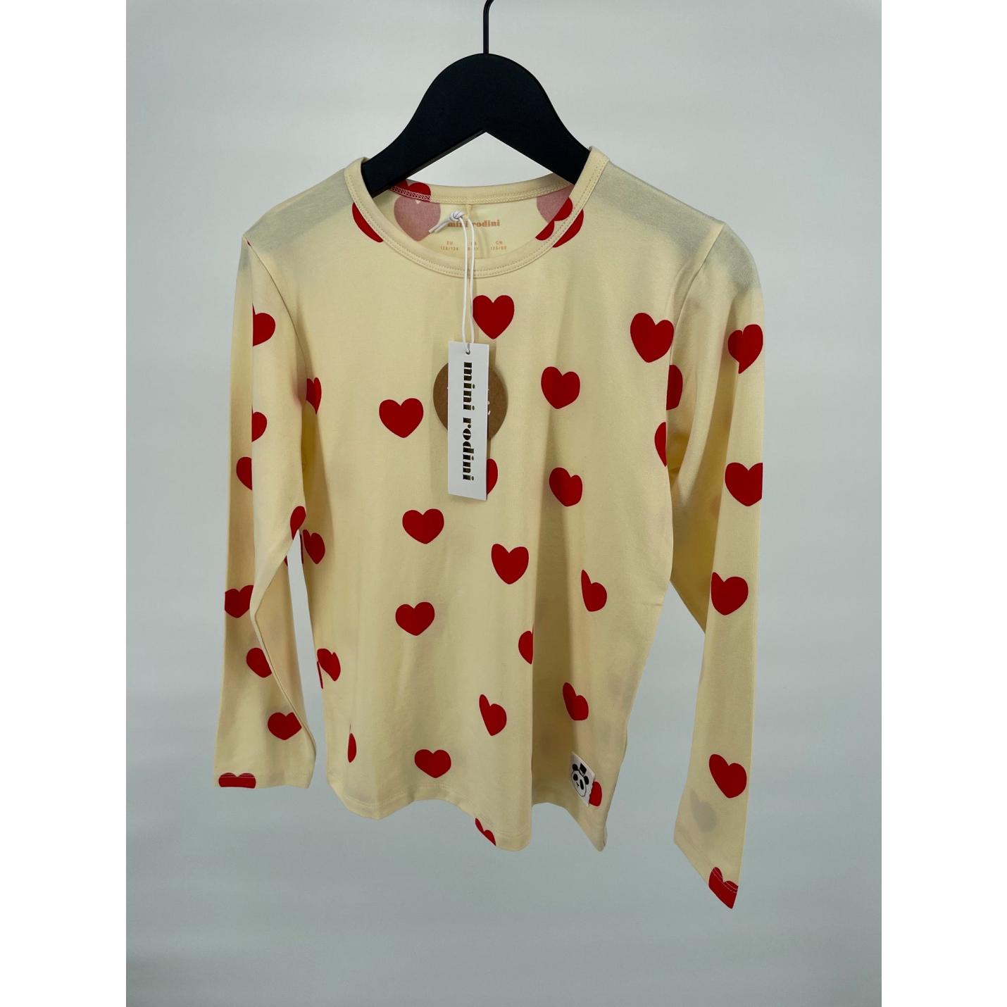 Mini Rodini Longsleeve beige met rode hartjesprint in maat 128/134 Nieuw