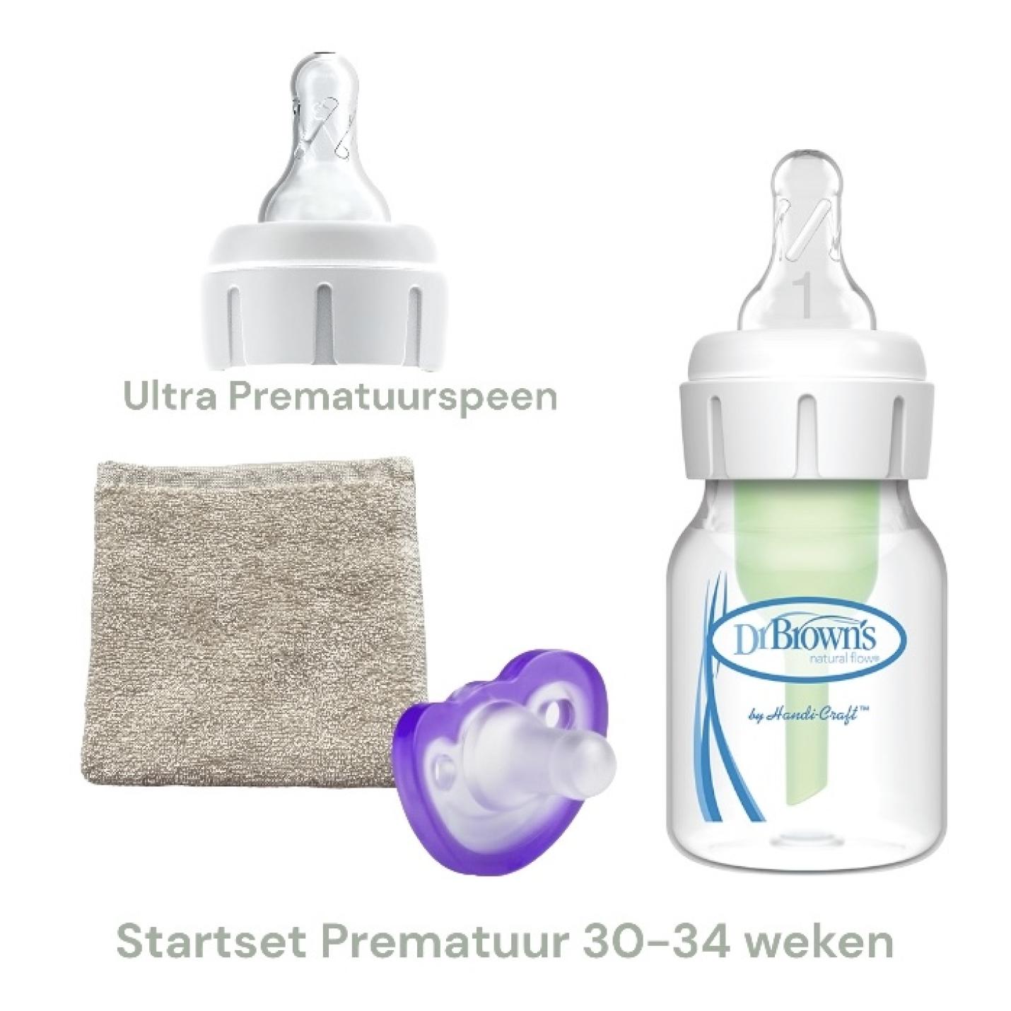 Startset Prematuur 30-34 weken Dr.Brown's fles 60ml Ultrapremie speen en Jollypop speen 30 weken en spuugdoekje