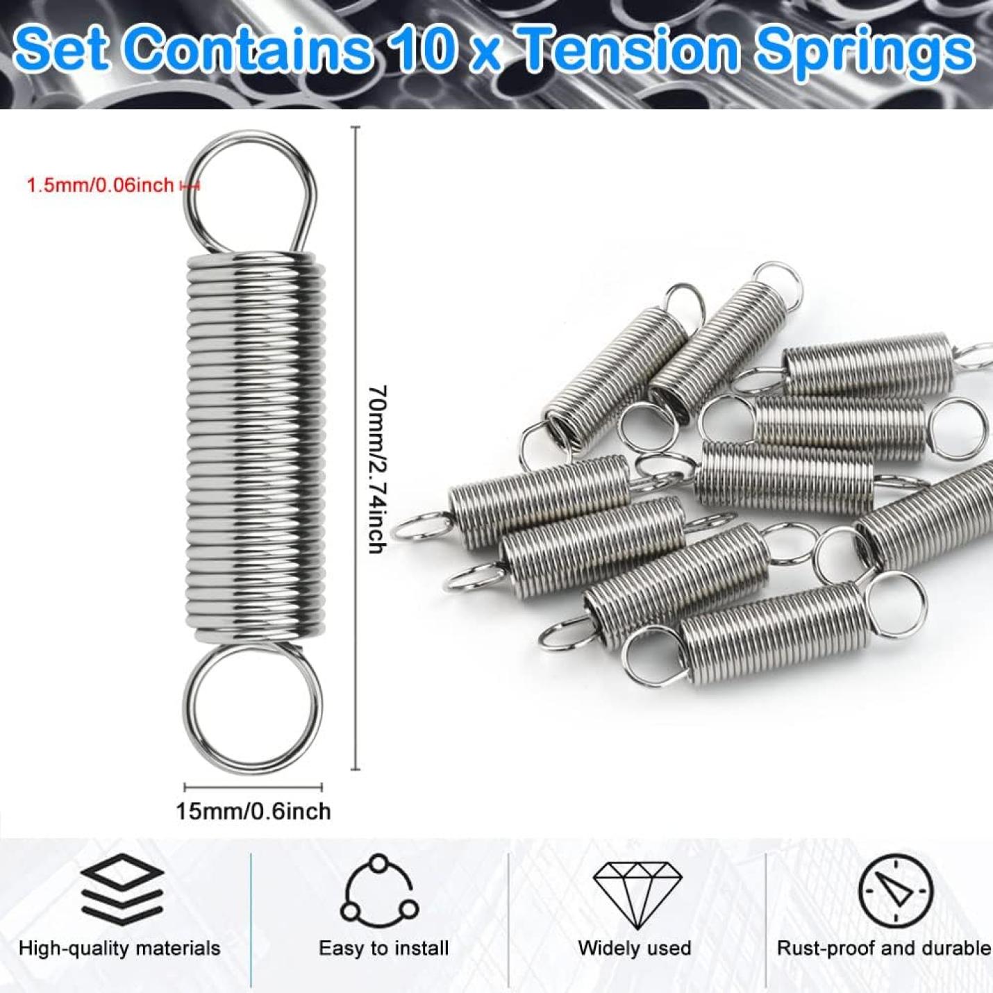 10 stuks trekveer met ogen, spanveer, 7 cm, spanningsveer, dubbele haak, spanveer, spiraalveer, spanveren, staaldraad, vernikkeld, spiraalveren, garagedeurveren, stalen veren voor zonnezeil, - happygetfit.com