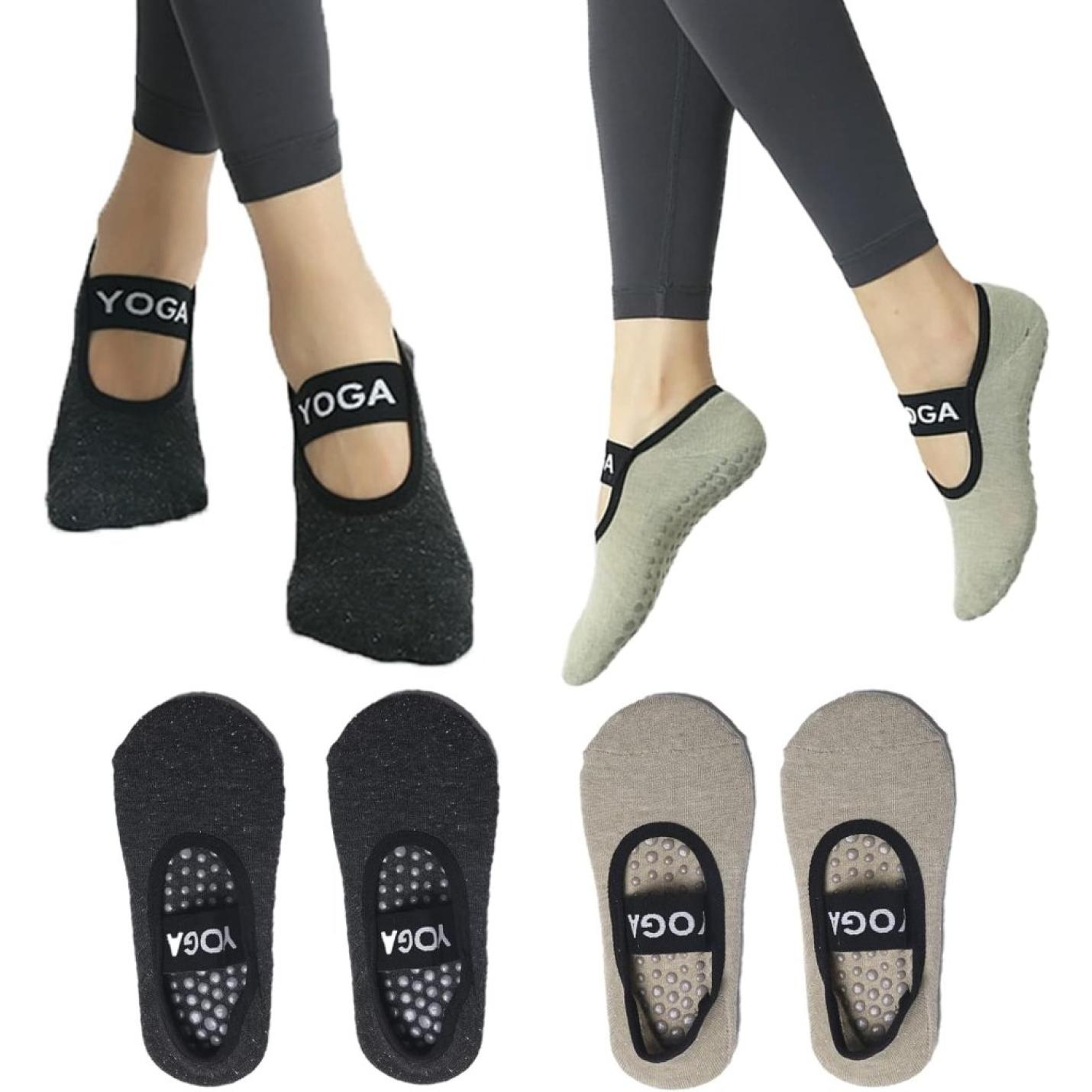 2 paar yoga-sokken voor dames, antislip, pilates, barre fitness, blote  voettraining, antislip, balletsokken met anti-slip handgrepen voor pilates,  ballet, dans, fitness - zwart en grijs. | Webshoplocatie.nl