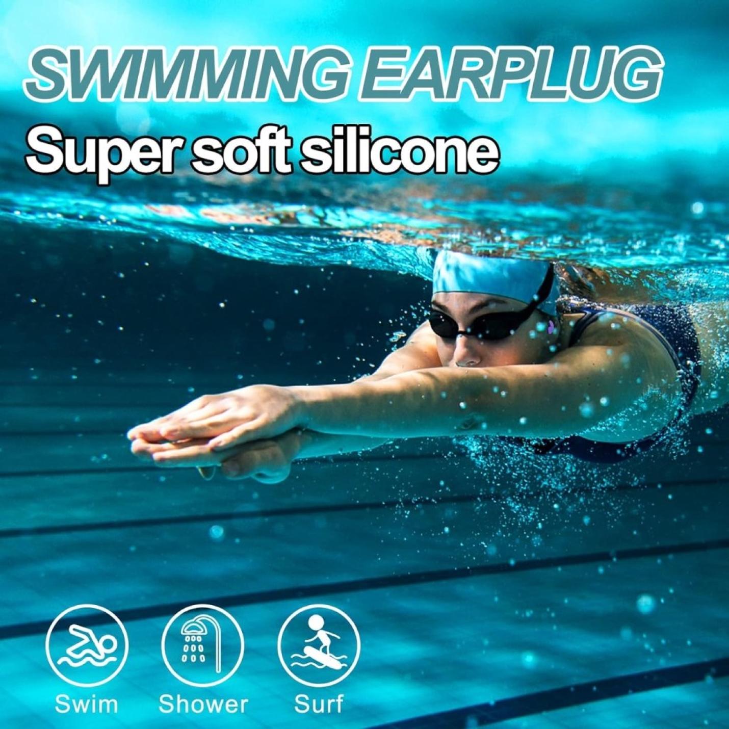 4 paar oordopjes voor zwemmen, waterdichte, herbruikbare siliconen oordopjes met opbergdoos, ruisonderdrukkende oordopjes voor douchen, slapen, surfen, andere watersporten - happygetfit.com