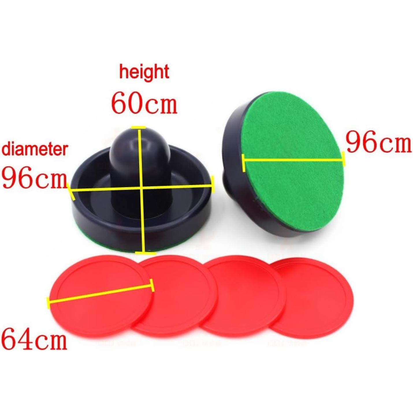 Diagram met de afmetingen van Ontketen de adrenaline op tafel: Air hockey accessoireset voor eindeloos plezier! inclusief pucks en pushers.