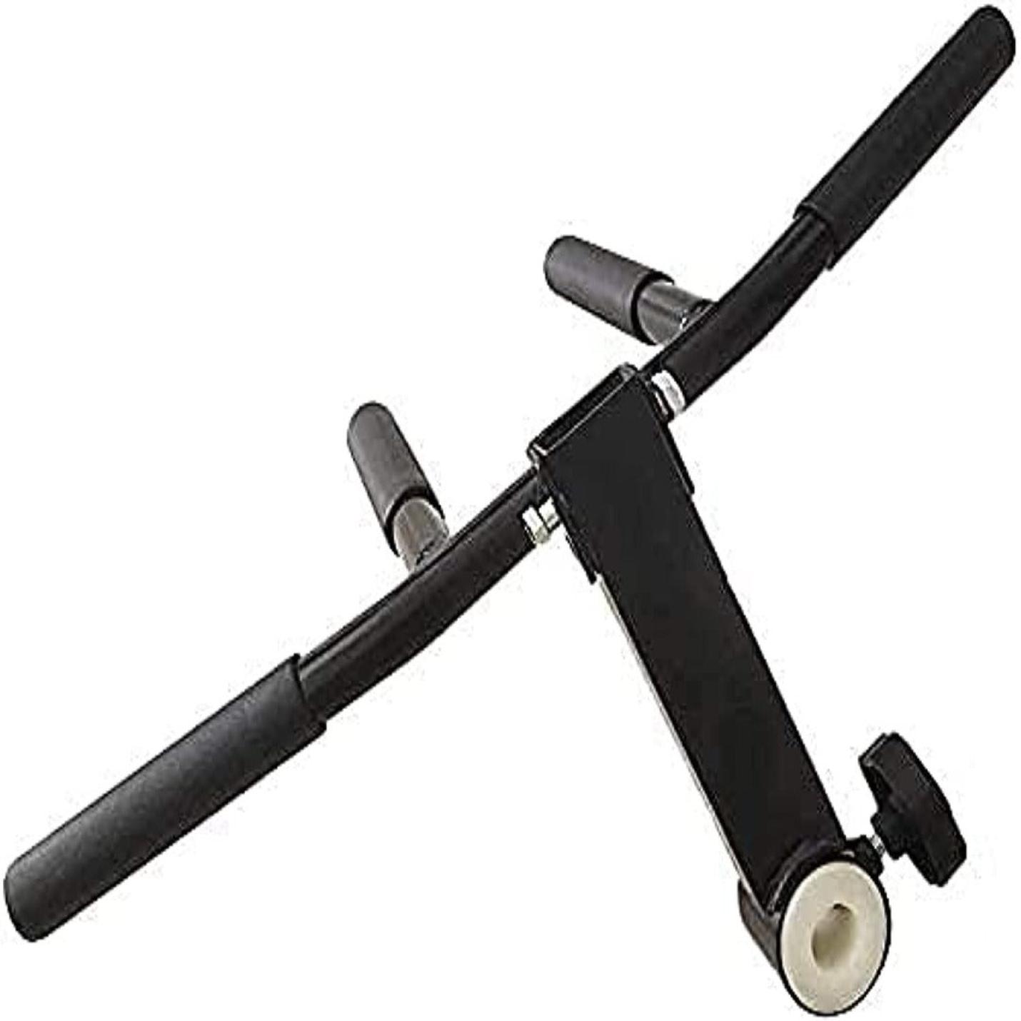 Zwarte handmatige loopband met eenvoudig ontwerp, met een horizontaal stuur en twee zijarmen, ontworpen voor Ontdek de veelzijdigheid en duurzaamheid van de barbell T-bar roeioefeningen.
