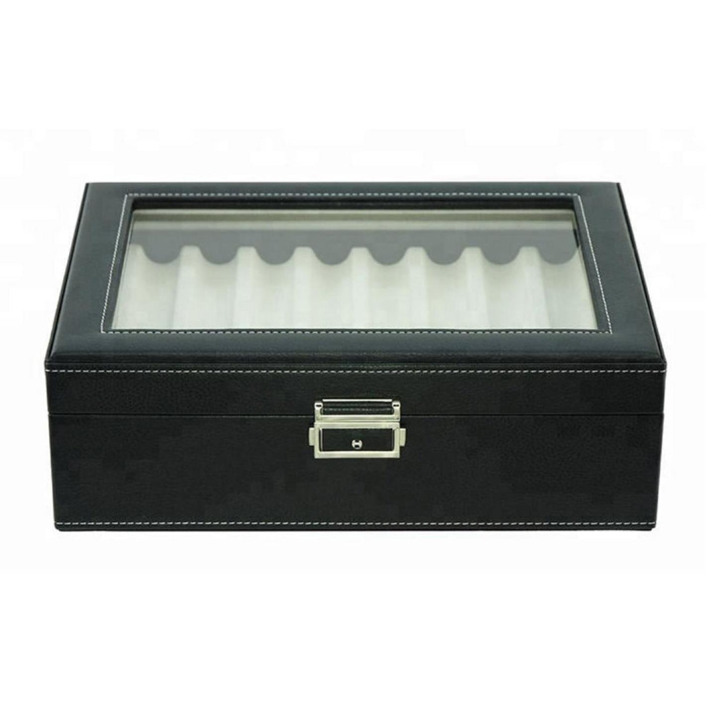 Vervang "horlogebox" door "PU lederen vulpen plexiglas opbergdoos"
Bijgewerkte zin: Zwart lederen PU lederen vulpen plexiglas opbergdoos met transparant displayblad en metalen gespsluiting.