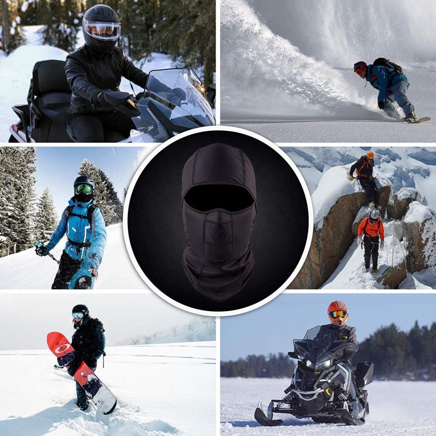 Collage van winteractiviteiten: lef, snowboarden, wandelen en een close-up van een winddicht thermisch gezichtsmasker.
Productnaam: Collage van winteractiviteiten: lef, snowboarden, wandelen en een close-up van onze multifunctionele bivakmuts om je warm en comfortabel te houden.