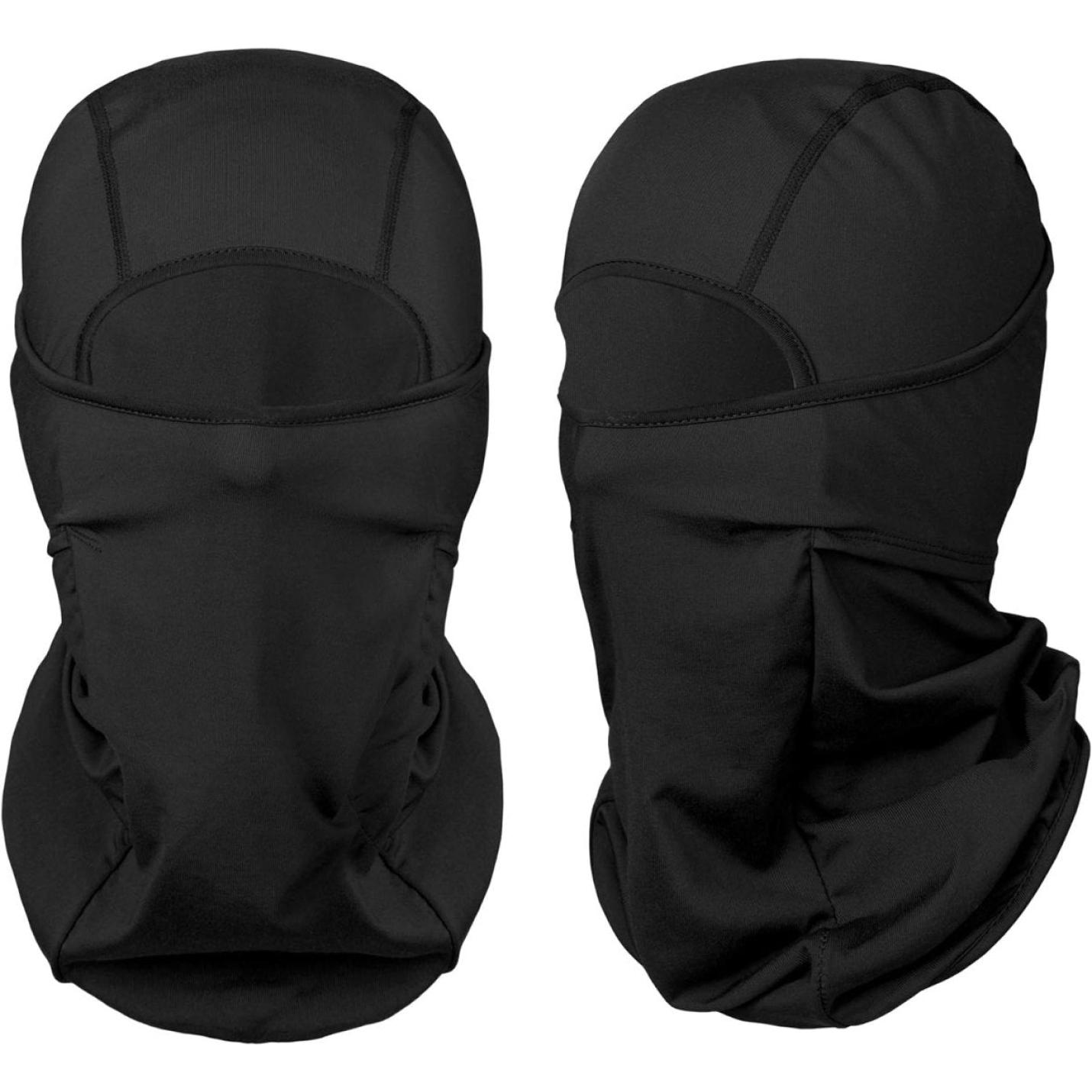 Twee zwarte bivakmutsen ontworpen om het hele hoofd en de nek te bedekken, waardoor slechts een klein deel van het gezicht zichtbaar blijft.
Productnaam: Blijf warm en comfortabel tijdens je winteractiviteiten met onze multifunctionele bivakmuts