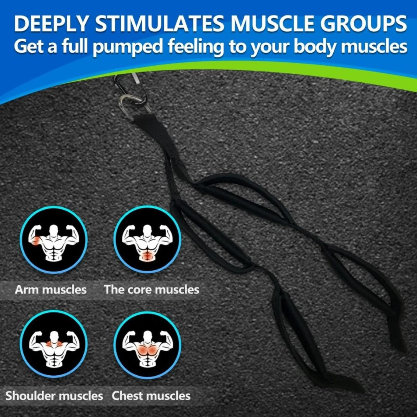 Bouw grotere, sterkere triceps met de weerstandsband voor spierstimulatie van het hele lichaam, gericht op armen, kern, schouders en borst, ontworpen met neopreen handgrepen.