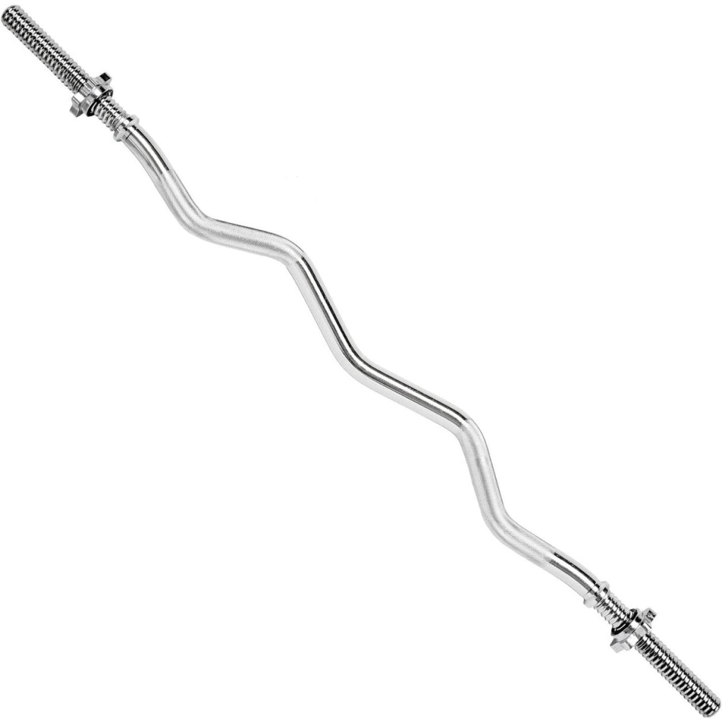 De perfecte curlstang voor thuis met een gebogen ontwerp en verstelbare gewichtsvergrendelingen op een witte achtergrond.