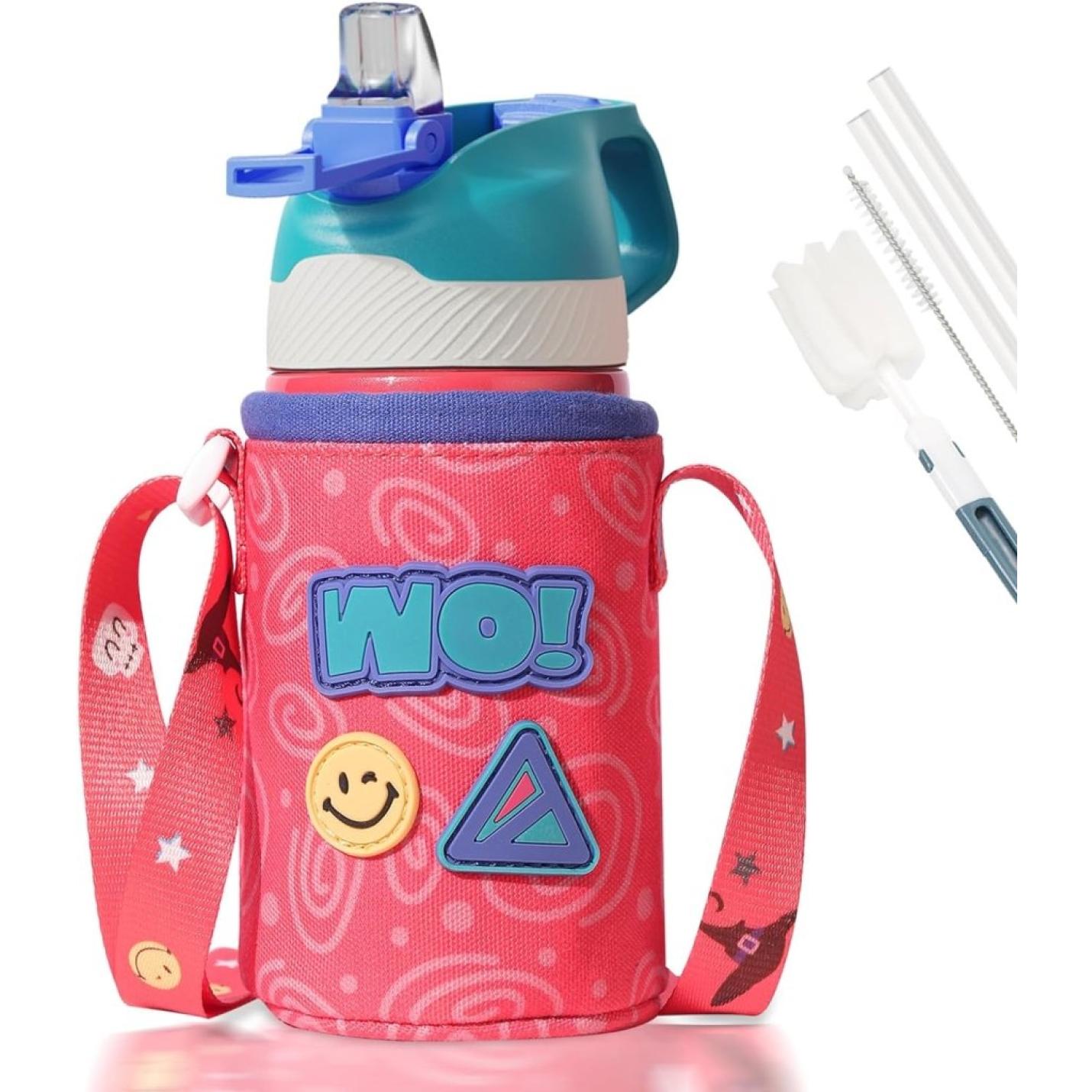 Drinkfles voor kinderen, 400ML met rietje Lekvrij, roestvrij staal Waterfles Kids, BPA-vrij thermosfles, kinderfles voor sport, outdoor, camping, fiets en school - happygetfit.com