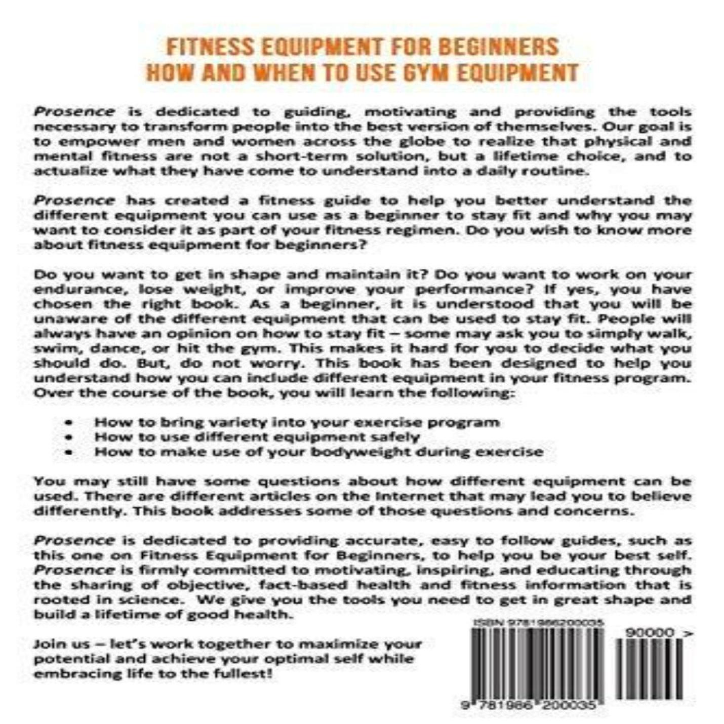 Afbeelding met alleen tekst van een fitnessapparaat voor beginners: hoe en wanneer gebruik je de omslag voor fitnessapparatuur met beschrijvende tekst en een streepjescode.