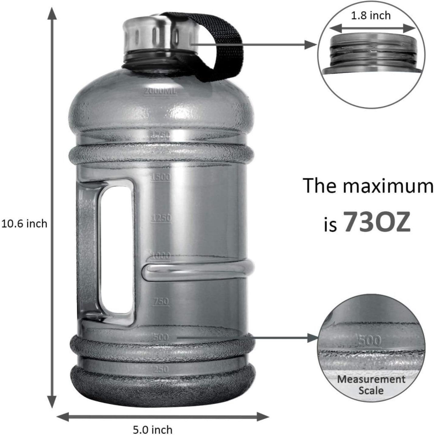 Grote waterfles, 2,2 l, 2,2 l, 75 oz grote lekvrije sportkan met handvat, enorme BPA-vrije PETG-plastic drinkfles met brede mond voor fitness, sportschool, fietsen, reizen, outdoor waterkan - happygetfit.com