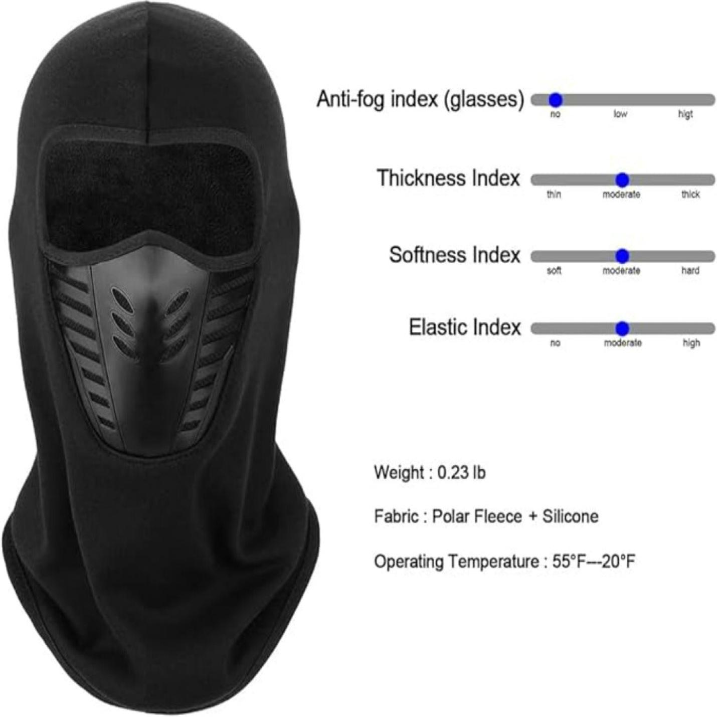 Houd je warm en veilig tijdens je winterse activiteiten met deze siliconen luchtfilter en kenmerkenkaart die bestendig, anti-condens, dikte, zachtheid, elasticiteit en werkende zwarte bivakmuts!