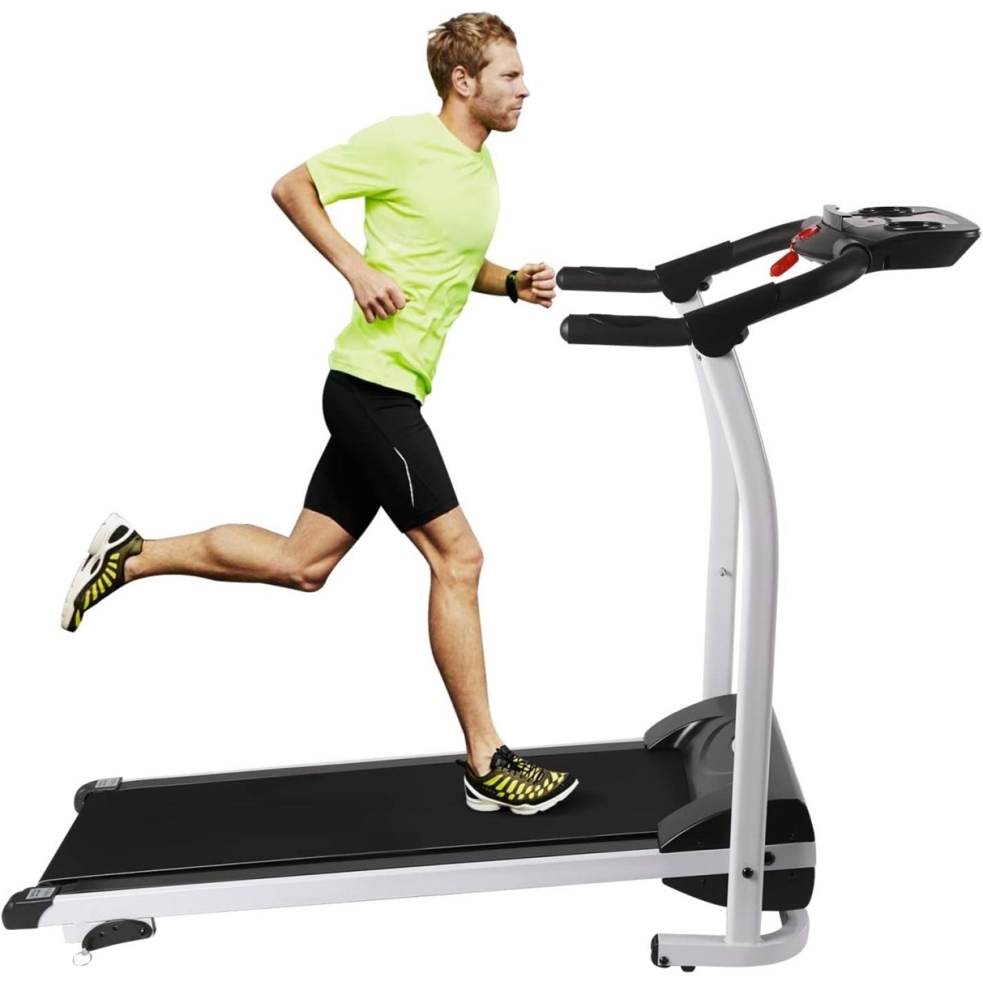 Man rennend op een inklapbare lusband voor thuis: de perfecte manier om fit te worden.