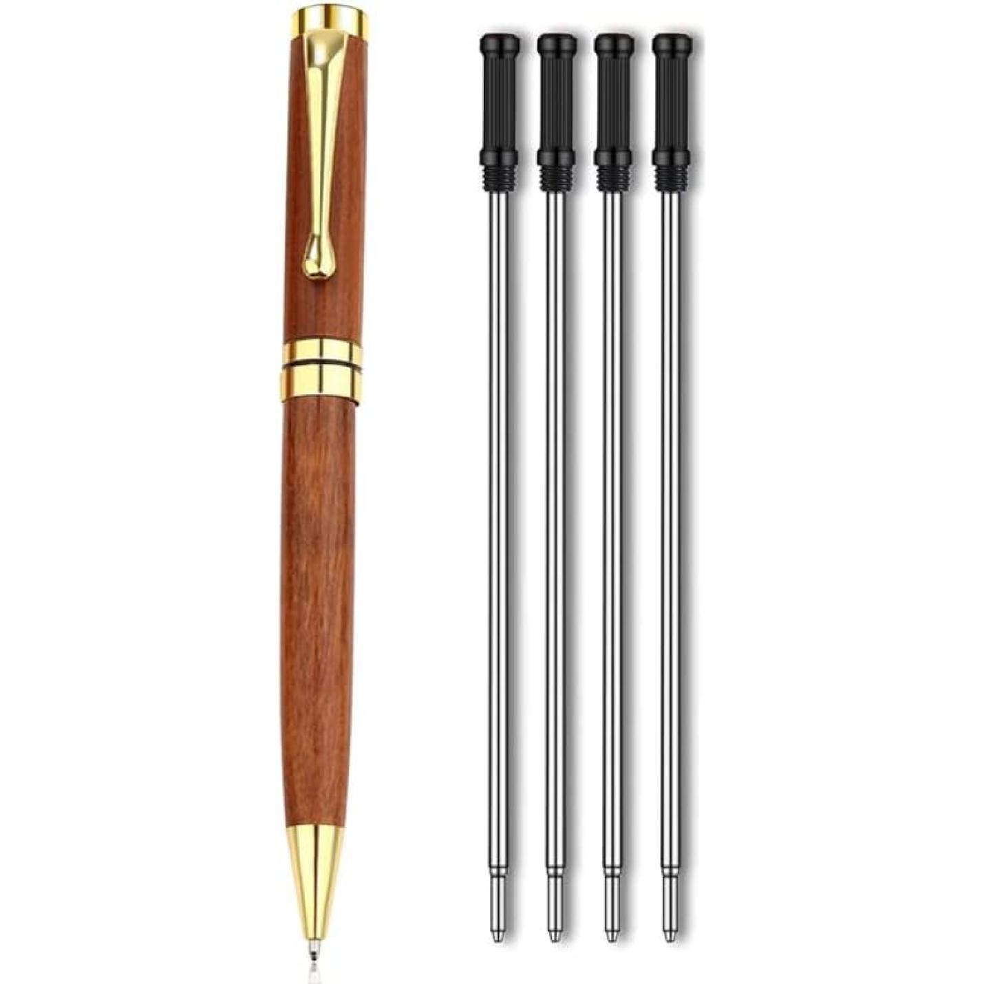 Een Ervaar de perfecte balans tussen elegantie en functionaliteit naast vier zwarte hoogwaardige inktnavulcartridges.