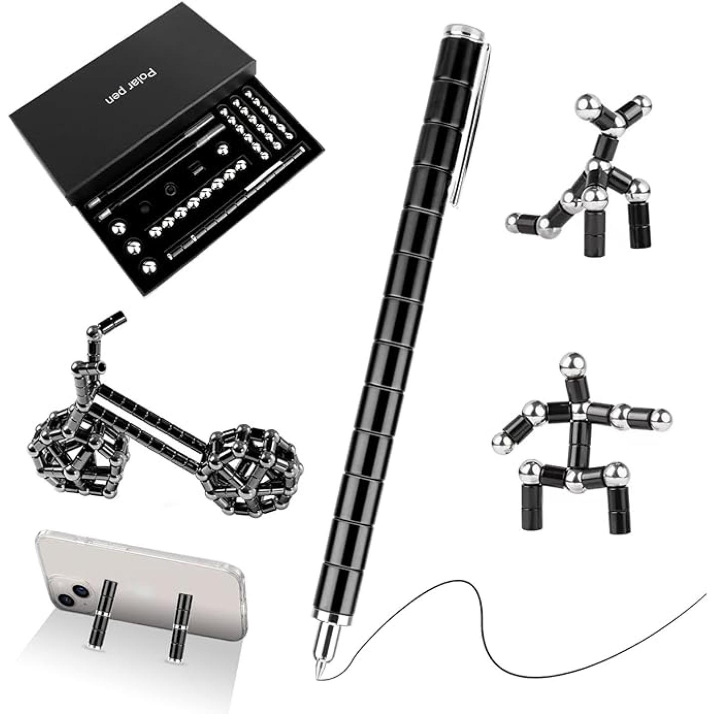 Een multifunctionele Magnetische balpen: de meest creatieve en stressverminderende pen ooit! met diverse afneembare onderdelen die gebruikt kunnen worden om figuren te construeren en als telefoonhouder, naast een