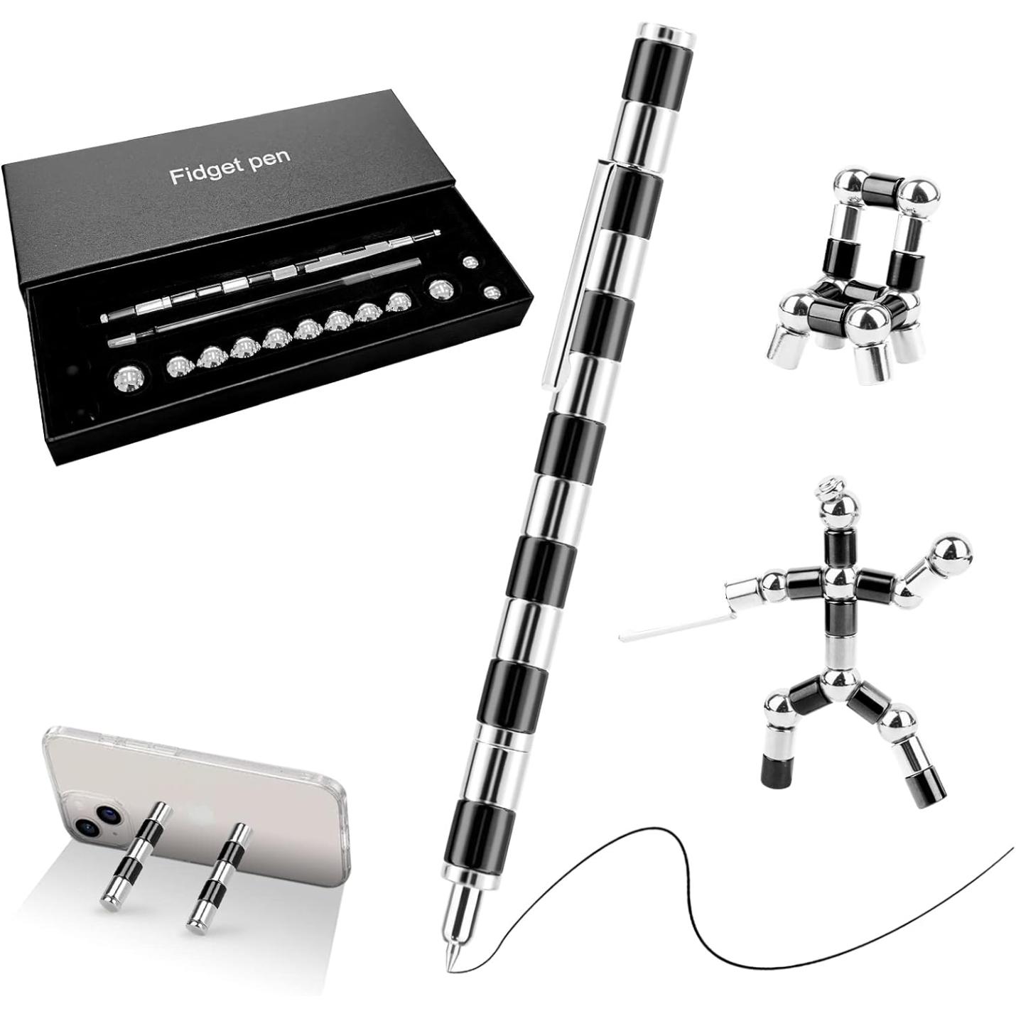Magnetische balpen: de meest creatieve en stressverminderende pen ooit! met modulaire stukken en kogellagers voor creativiteit en stressvermindering, versterkt van twee kleine humanoïde figuren gemaakt uit
