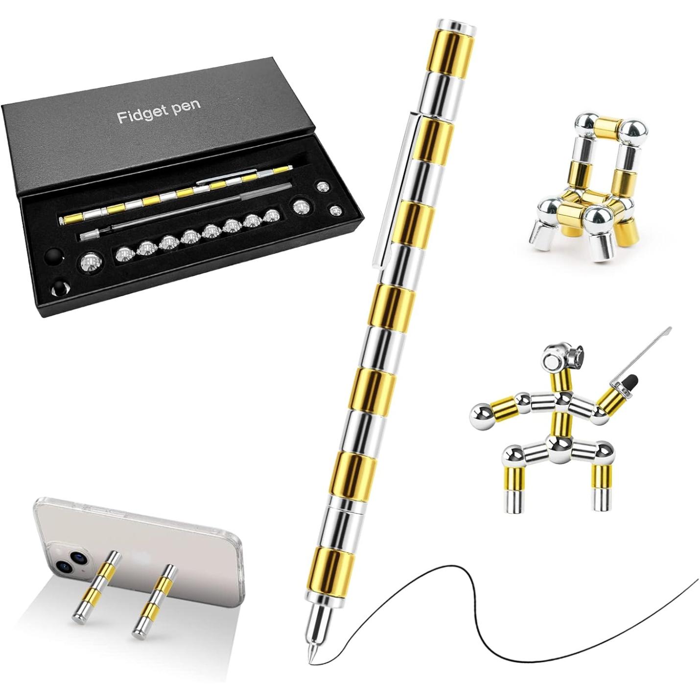 Magnetische balpen: de meest creatieve en stressverminderende pen ooit, met magnetische kralen en metalen stukjes die in verschillende vormen kunnen worden gecombineerd, en met een telefoonstandaardfunctie.