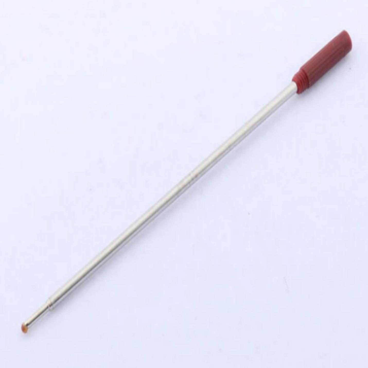 Metalen staaf met rood handvat en puntige punt, compatibel met Nooit meer zonder inkt met deze handige set van 5 balpennavullingen, op een witte achtergrond.